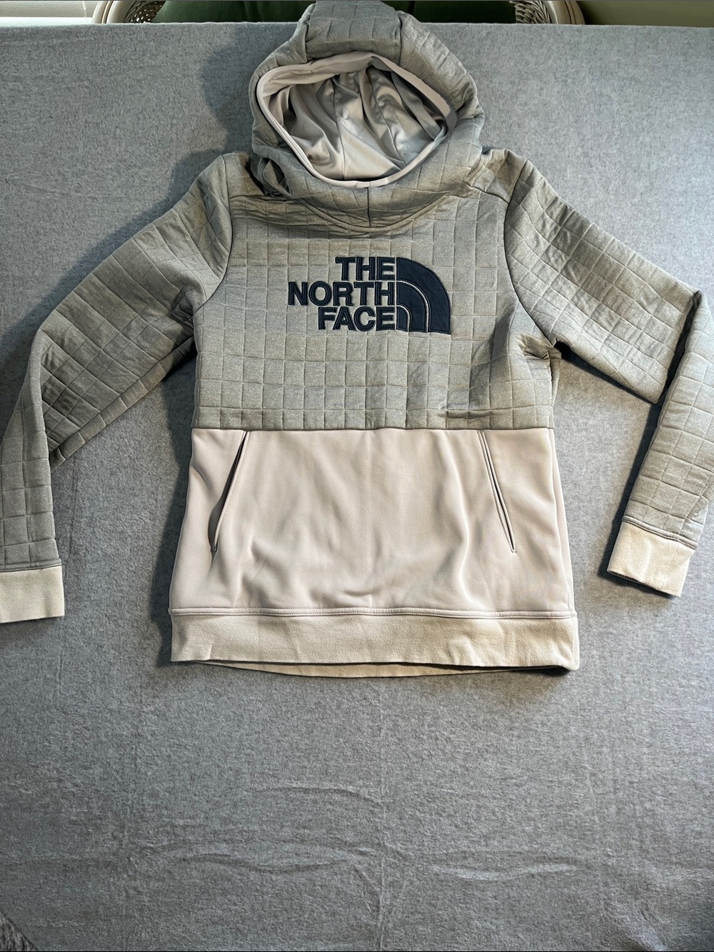 The North Face Half Dome Quilted Pullover Hoodie - Gray and Blue